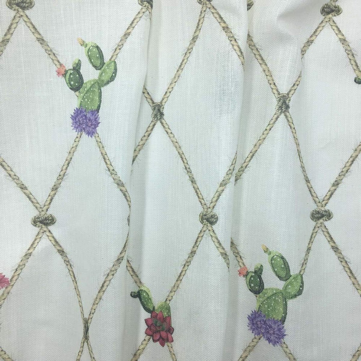 Brede gordijnstof met digitale print - 20% Linnen - Cactus en touwen design