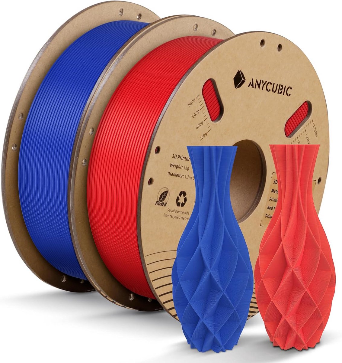 PLA 3D Printer Filament 1.75mm 1KG Rood en Blauw met Hoge Dimensionale Nauwkeurigheid