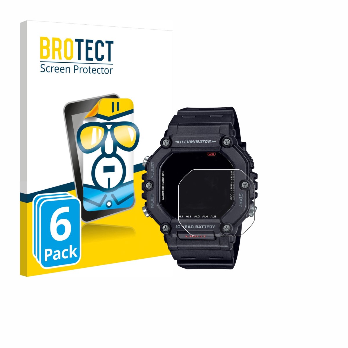 BROTECT - Screenprotector voor Casio AE-1600H - Folie Beschermfolie transparant 6 Stuks