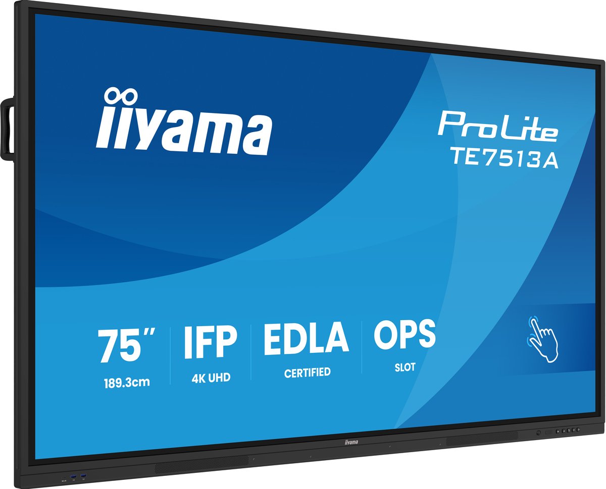 iiyama TE7513A-B2AG beeldkrant Interactief flatscreen 190,5 cm (75") Wifi 500 cd/m² 4K Ultra HD Zwart Touchscreen Type processor Android 24/7