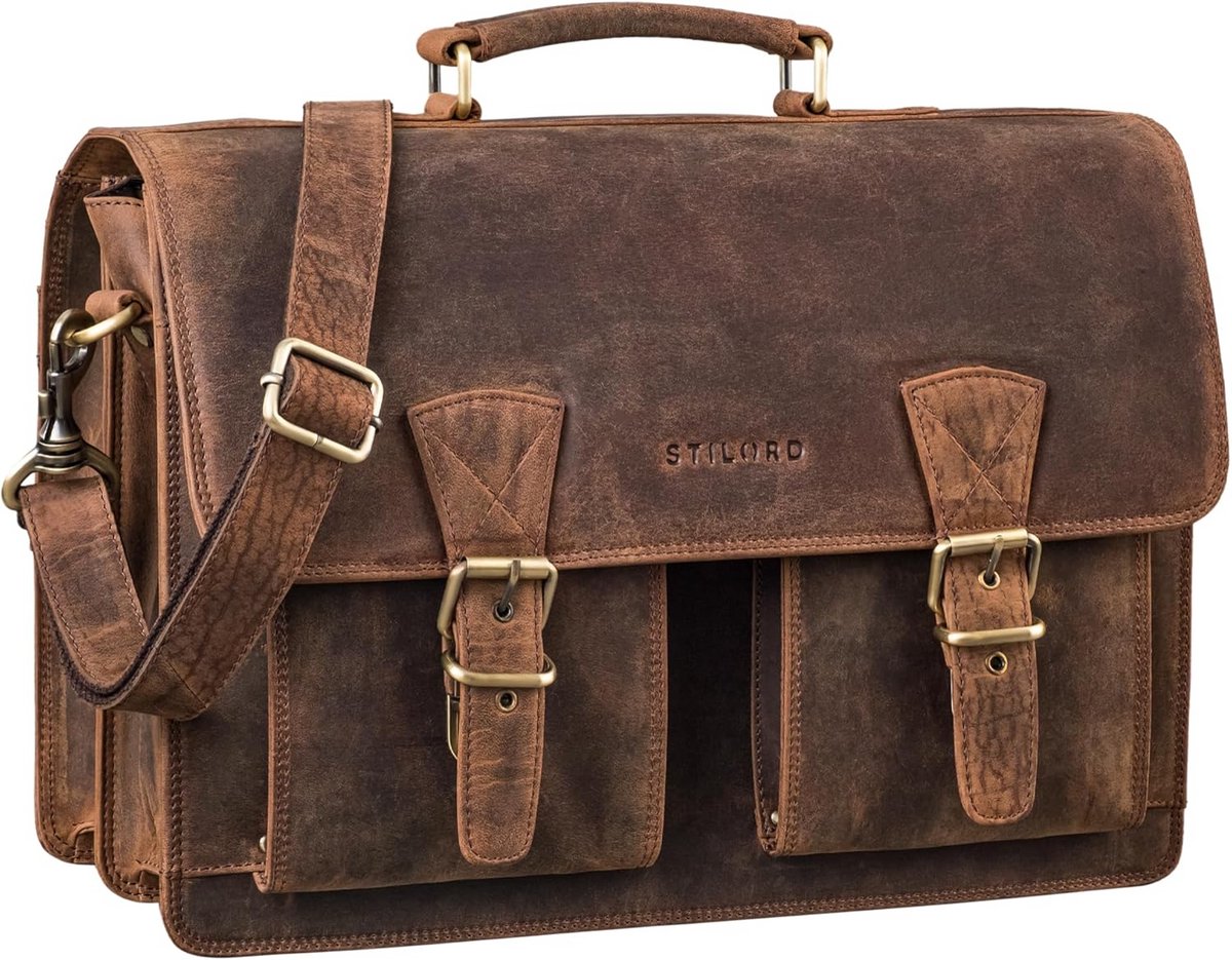 Leren Aktetas voor Heren - Vintage Schoudertas voor 15.6' Laptop en A4 Documenten