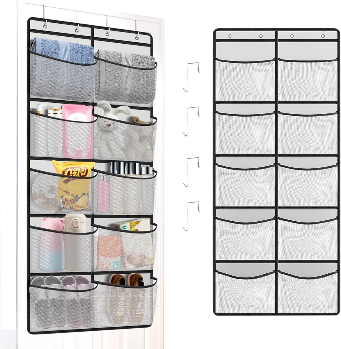 Deuropslag met 10 netzakken voor weekkleding en opbergorganisatie