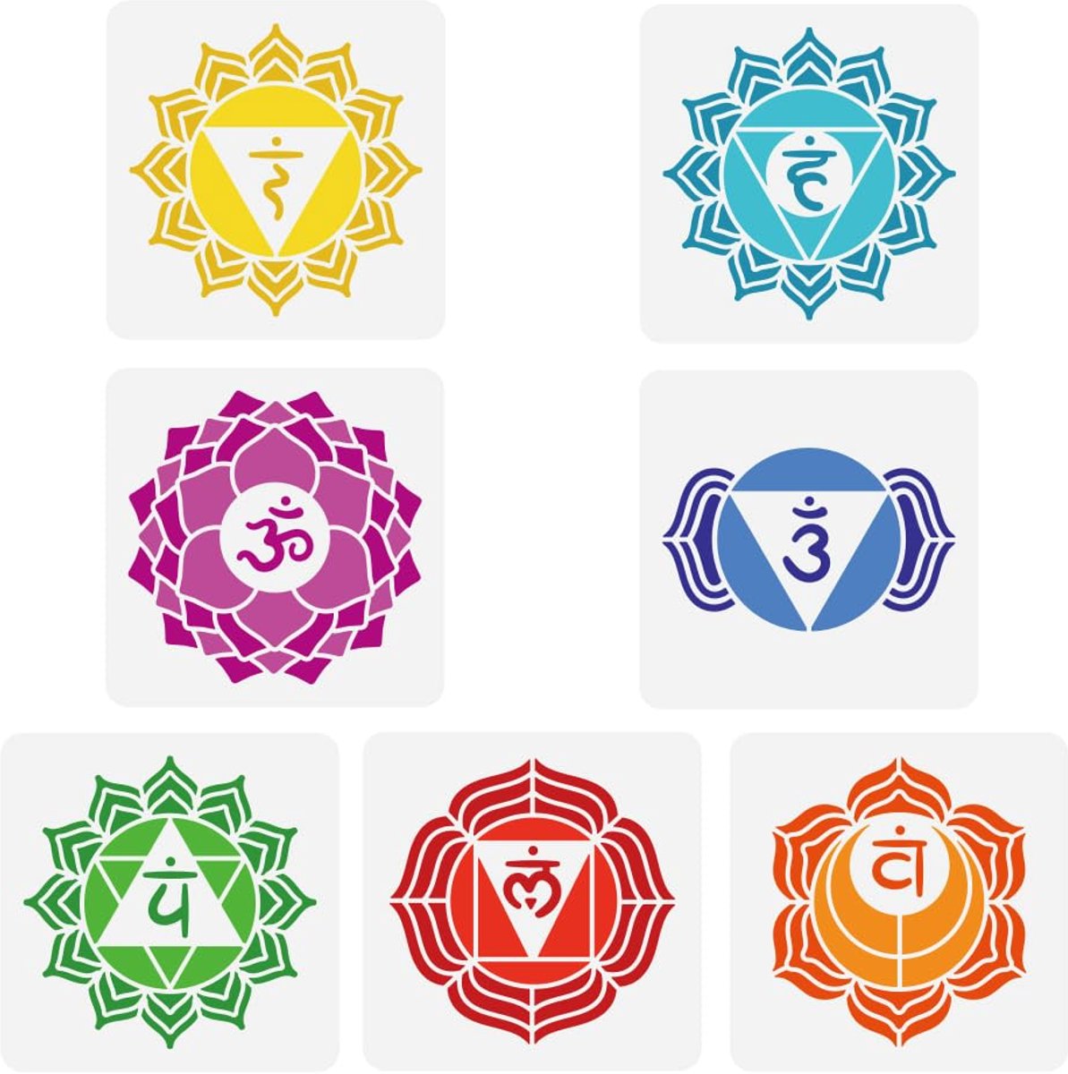 Schildertemplate - 7 Stuks Chakra Symbolen - Herbruikbaar 15 cm