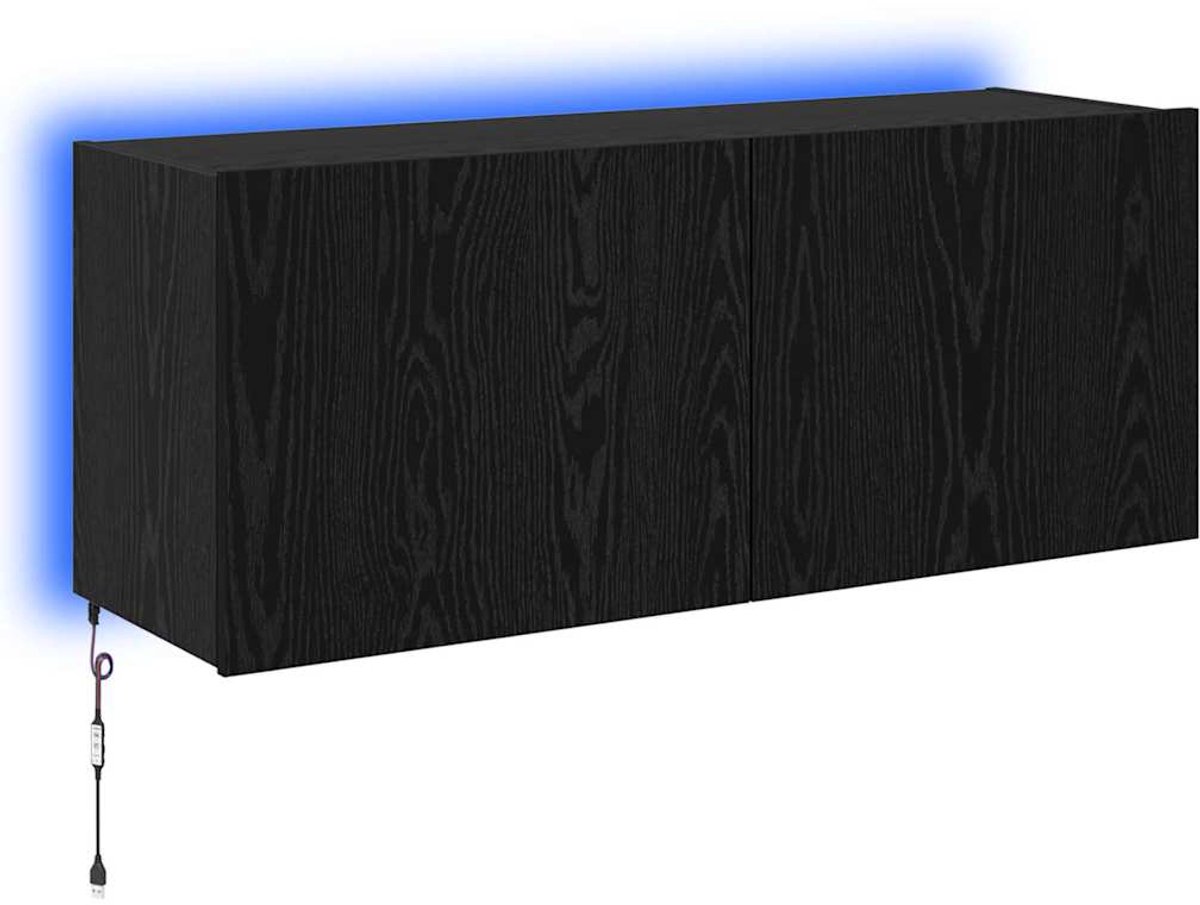 vidaXL - TV - Wandkast - met - LED - Zwart - Eiken - 100 - x - 35 - x - 41 - cm - Bewerkt - hout