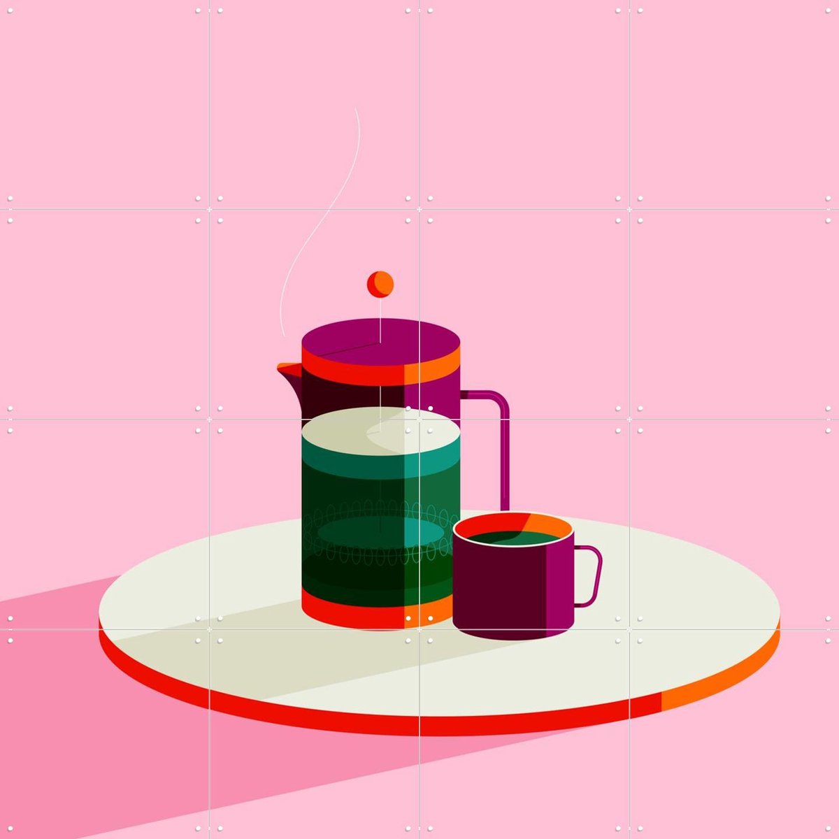 IXXI Coffee, Studio Muti - 80 x 80 cm - Gratis ophangtool - Grote wanddecoratie en posters - Speels, Geometrische Kunst, Kleurrijk, Illustraties
