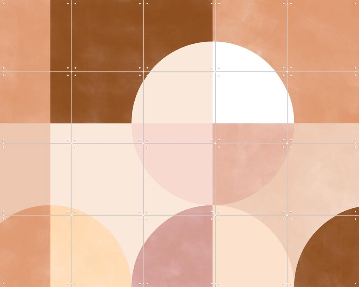 IXXI Geometric Circles and Squares in Earthy Tones, Elena Ristova & Various - 100 x 80 cm - Gratis ophangtool - Grote wanddecoratie en posters -