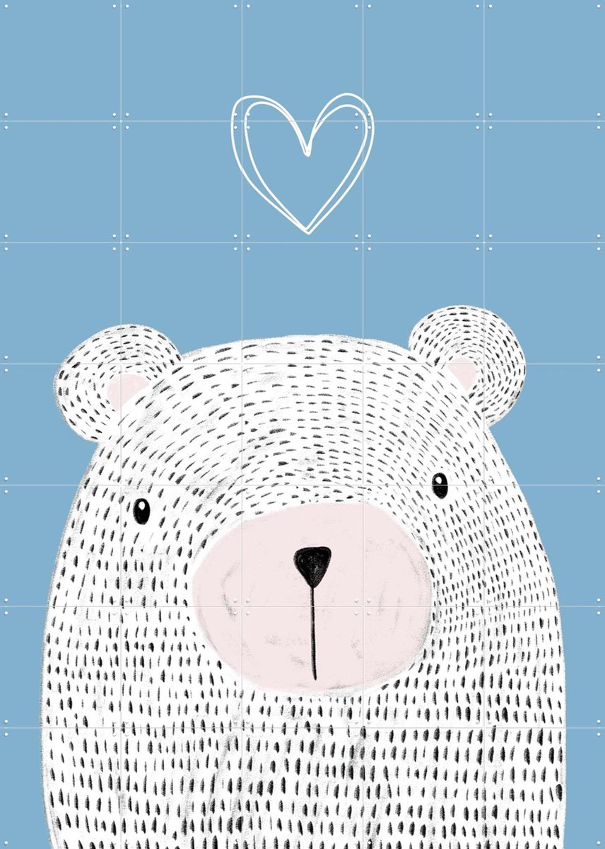 IXXI Bear and Heart, BAINAI - 100 x 140 cm - Gratis ophangtool - Grote wanddecoratie en posters - Fantasierijk, Grafisch Ontwerp, Speels