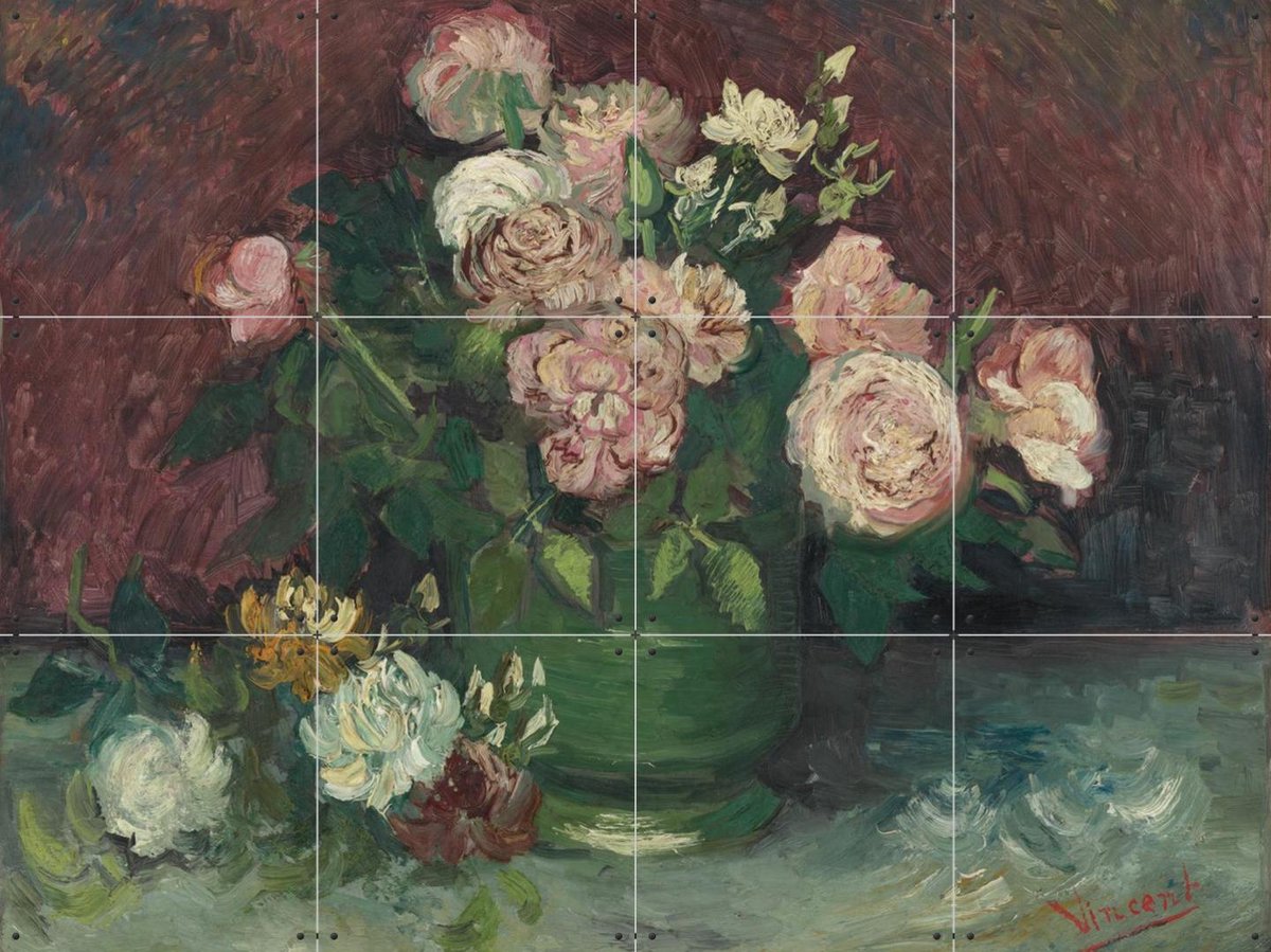 IXXI Rozen en pioenen, Vincent van Gogh (1853 - 1890) & Kröller-Müller Museum - 80 x 60 cm - Gratis ophangtool - Grote wanddecoratie en posters -