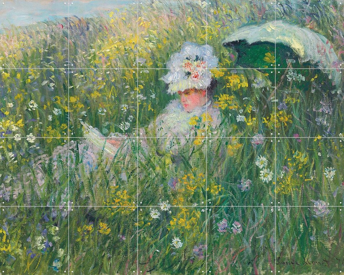 IXXI In the Meadow - Dans la Prairie, Claude Monet & Bridgeman Images - 100 x 80 cm - Gratis ophangtool - Grote wanddecoratie en posters - Kleurrijk