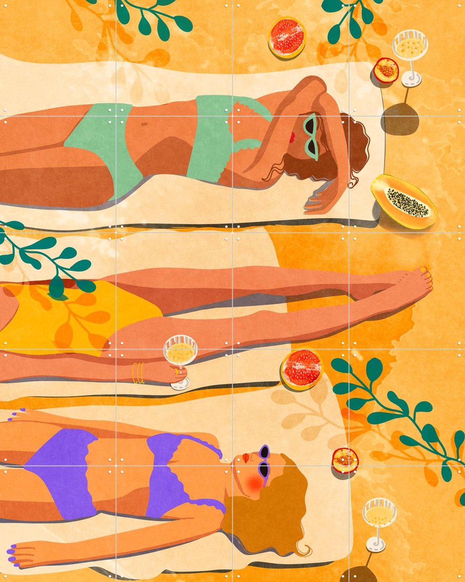 IXXI Summer Girls, Raissa Oltmanns - 80 x 100 cm - Gratis ophangtool - Grote wanddecoratie en posters - Illustraties, Grafisch Ontwerp, Kleurrijk