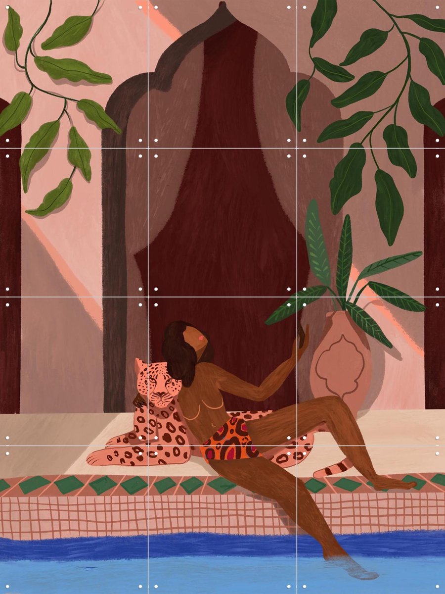 IXXI Exotic Holiday, Arty Guava - 60 x 80 cm - Gratis ophangtool - Grote wanddecoratie en posters - Illustraties, Speels, Kleurrijk, Slaapkamer