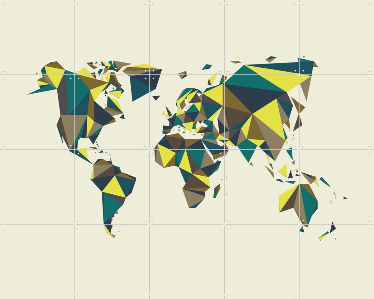 IXXI World Map 3D Spring, Kunst in Kaart - 100 x 80 cm - Gratis ophangtool - Grote wanddecoratie en posters - Digitale Kunst, Grafisch Ontwerp