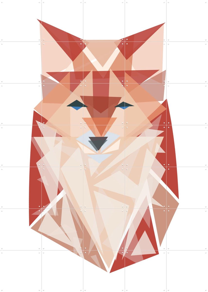 IXXI Polygon Fox, BAINAI - 100 x 140 cm - Gratis ophangtool - Grote wanddecoratie en posters - Digitale Kunst, Geometrische Kunst, Illustraties