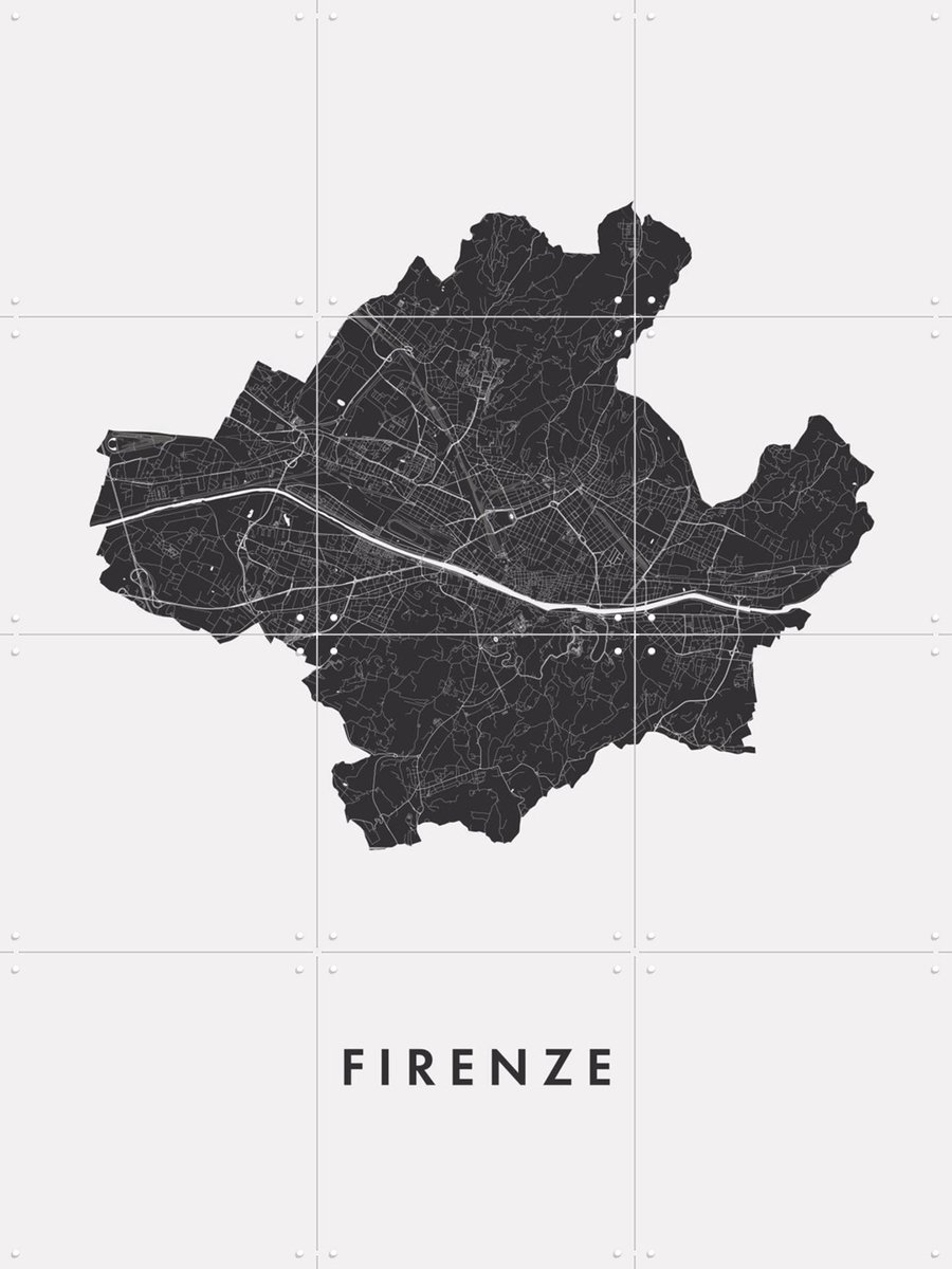 IXXI Firenze City Map, Kunst in Kaart - 60 x 80 cm - Gratis ophangtool - Grote wanddecoratie en posters - Minimalisme, Digitale Kunst, Technische