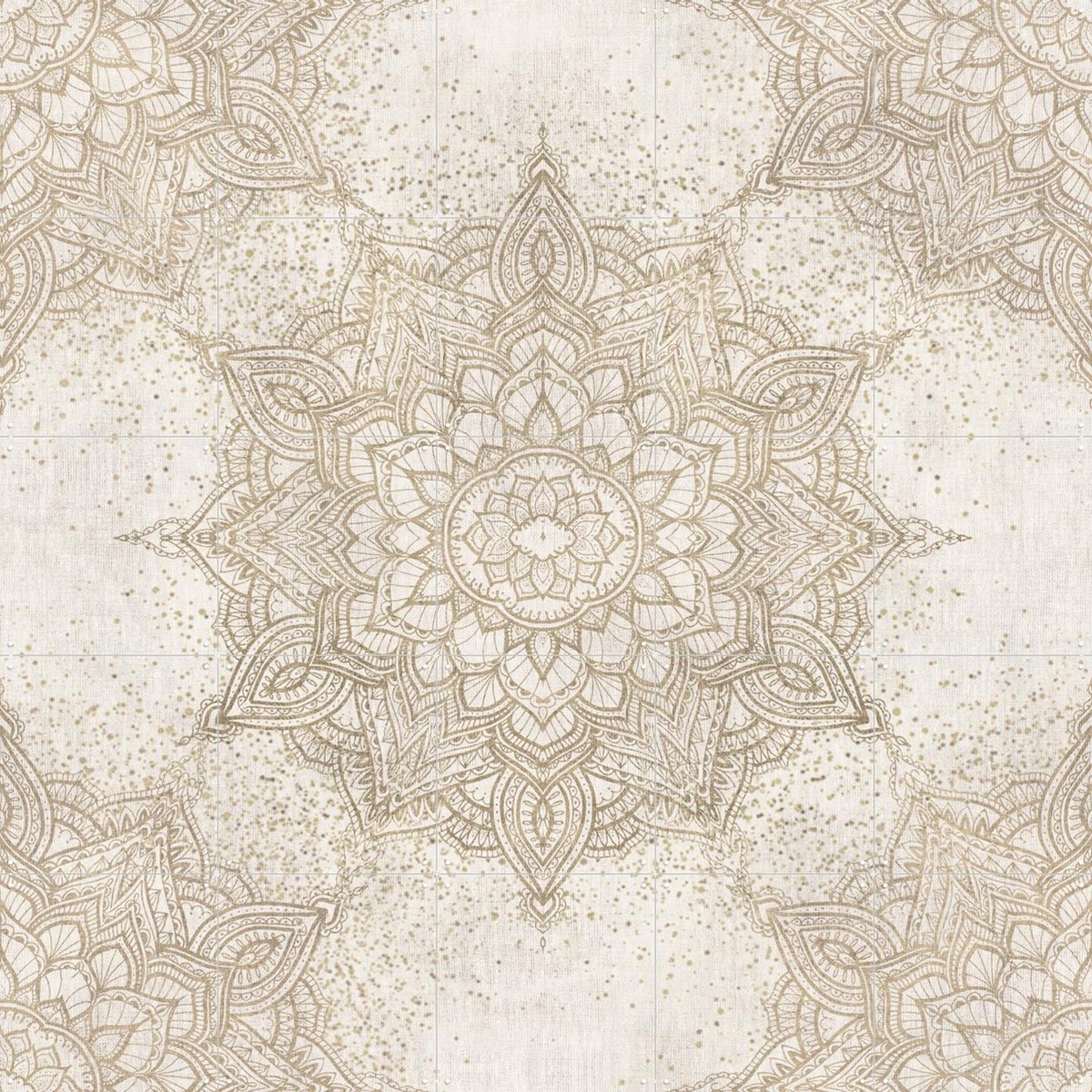 IXXI Golden Boho Mandala, Bloomery Decor - 100 x 100 cm - Gratis ophangtool - Grote wanddecoratie en posters - Minimalisme, Geometrische Kunst, Line