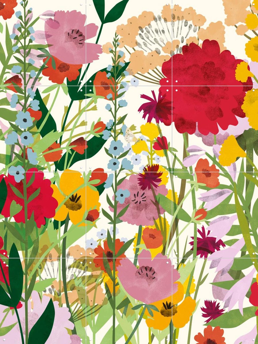 IXXI Flower Garden Light, Lotte Dirks - 60 x 80 cm - Gratis ophangtool - Grote wanddecoratie en posters - Speels, Digitale Kunst, Kleurrijk