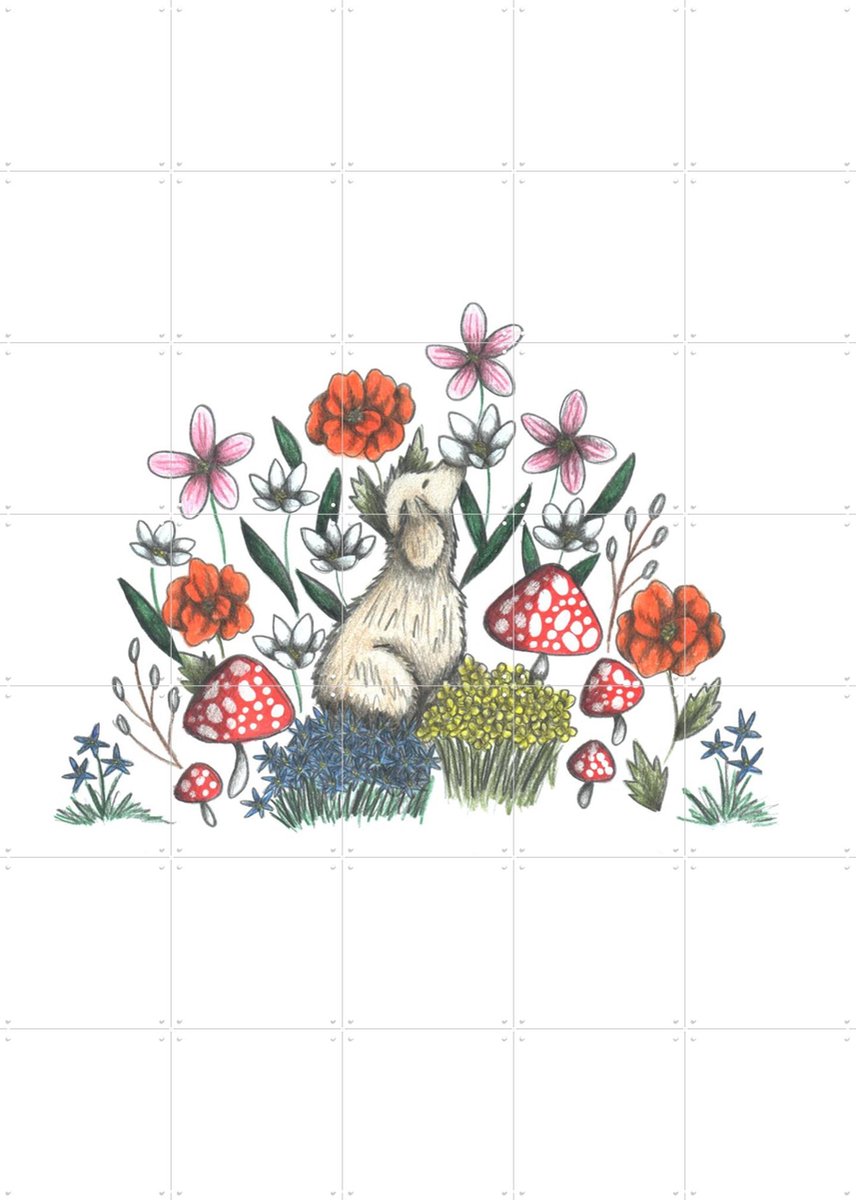 IXXI Smell the Flowers, Cecilia Battaini - 100 x 140 cm - Gratis ophangtool - Grote wanddecoratie en posters - Kleurrijk, Illustraties, Speels