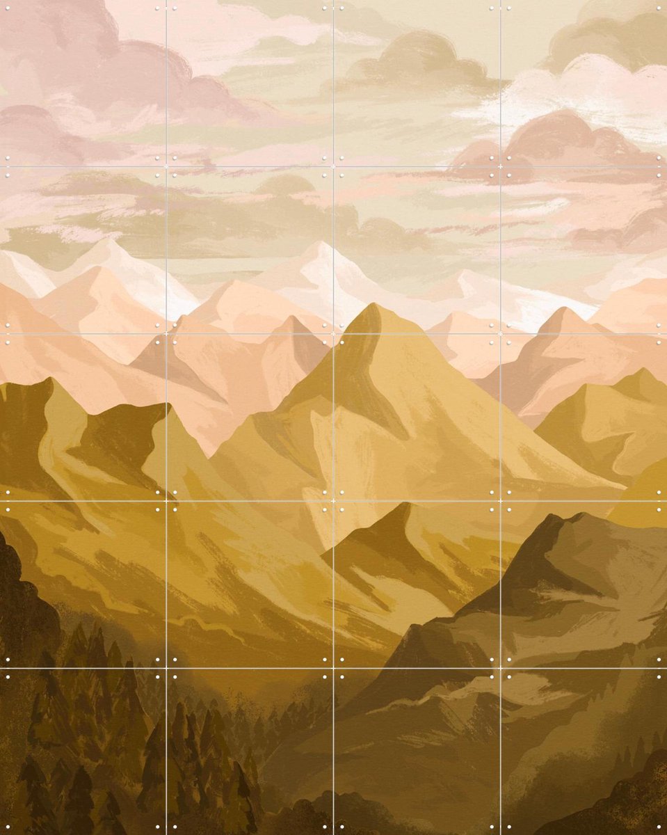 IXXI Mountain View, Goed Blauw - 80 x 100 cm - Gratis ophangtool - Grote wanddecoratie en posters - Digitale Kunst, Illustraties, Woonkamer