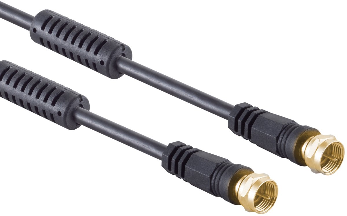 Image of F (m) - F (m) coaxkabel | >100 dB + ferriet | CCS | verguld | recht | zwart | 5 meter