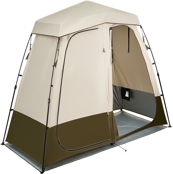 VEVOR 2-Kamer Douchetent, Toilettent (250x122x218 cm) met Privacyscherm, Omkleedtent Inclusief Haringen, Touwen, Draagtas En Dwarsbalk, Gemaakt van 150d Oxford-Stof, Geschikt Voor Kamperen, Strand, Vissen, Kaki