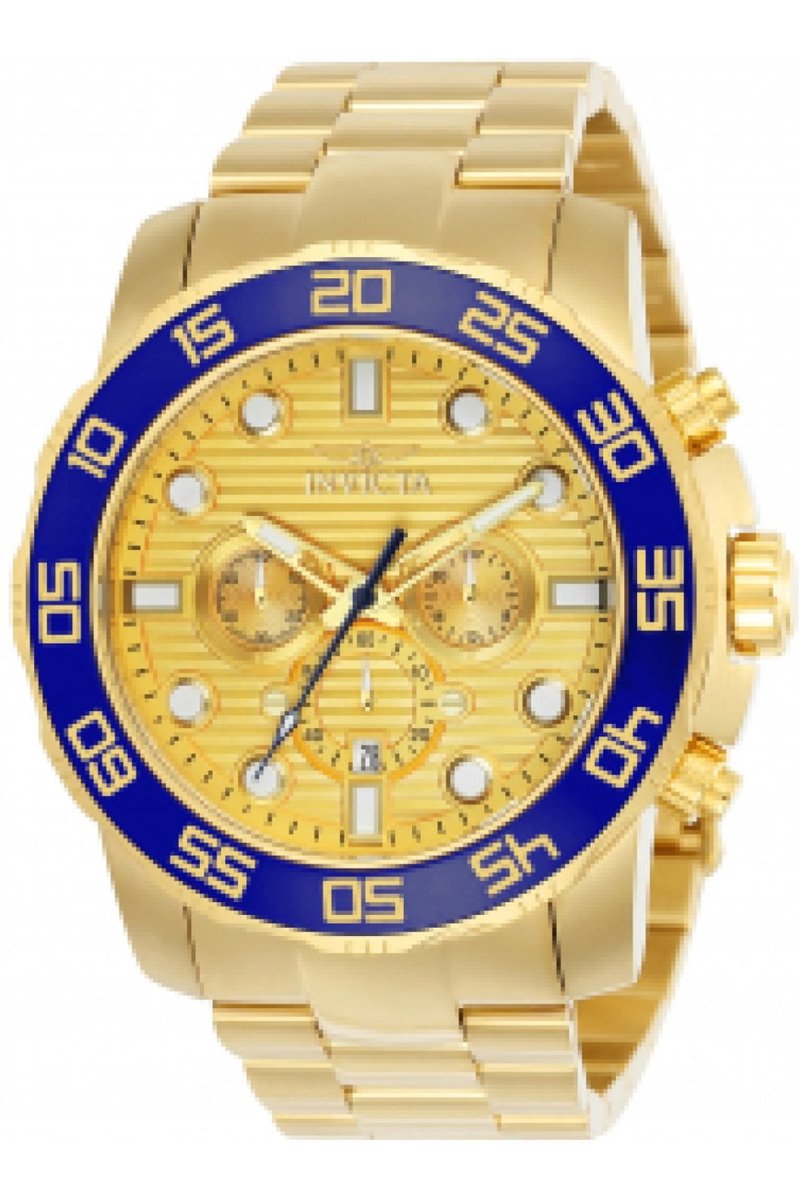 Invicta Pro Diver - SCUBA 22227 Heren Horloge - Waterdicht - Analoog - Quartz Uurwerk - Roestvrij Staal met gouden Wijzerplaat - 50mm