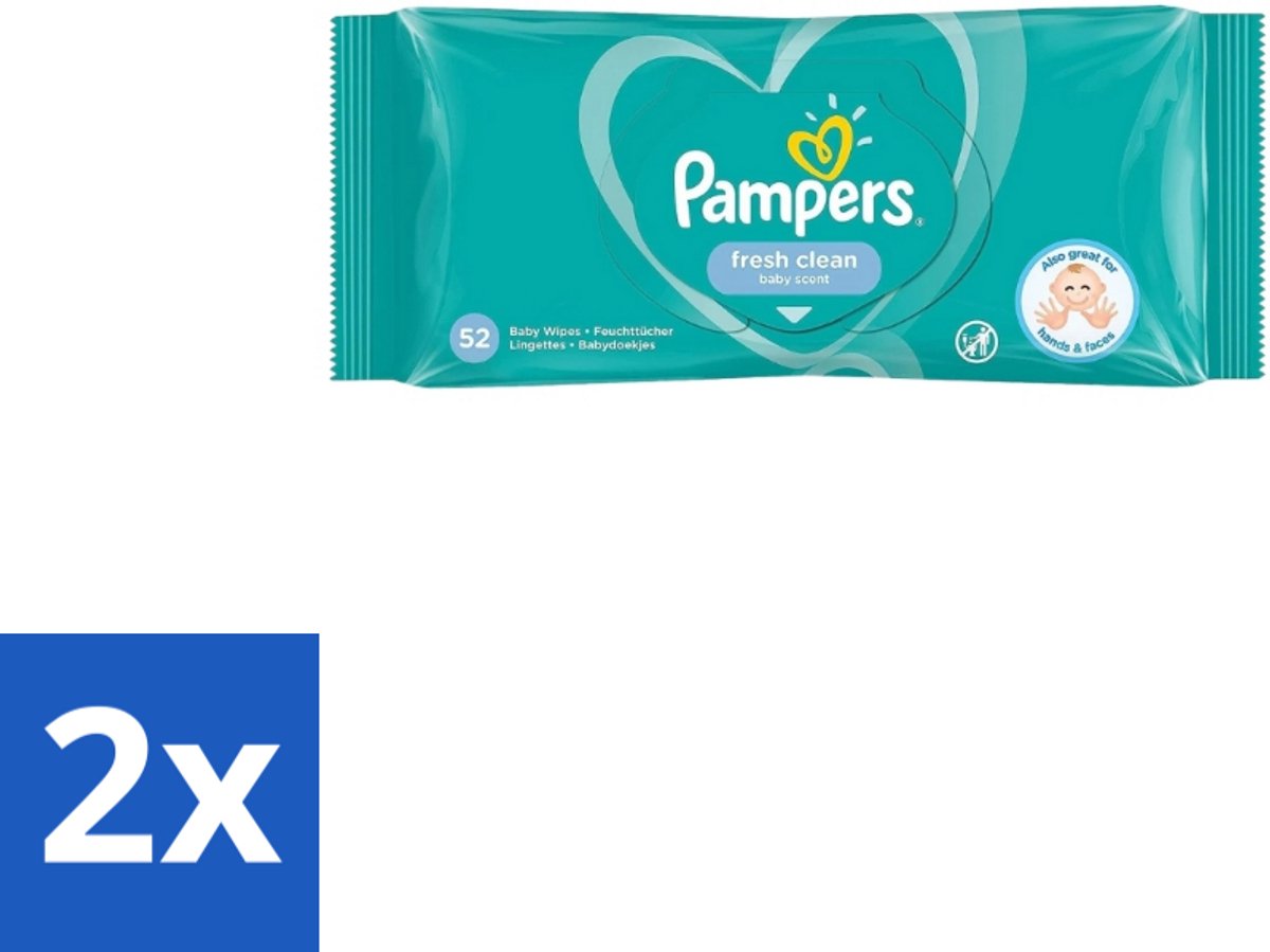 2 x Pampers – Billendoekjes – Fresh Clean – 52 Doekjes - Babybillendoekjes - Billetjes Reinigen - Huidbescherming - Frisse Geur - Plantaardige Vezels
