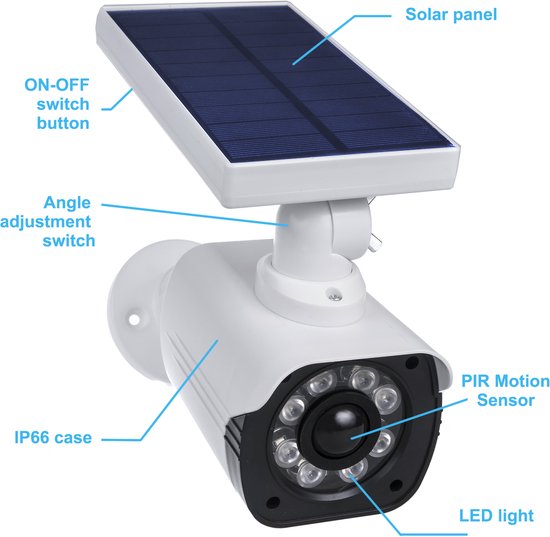 Caméra Factice De Surveillance Extérieure Avec Panneau Solaire Et LED – Dissuasion Efficace, Sans Fil, Noir