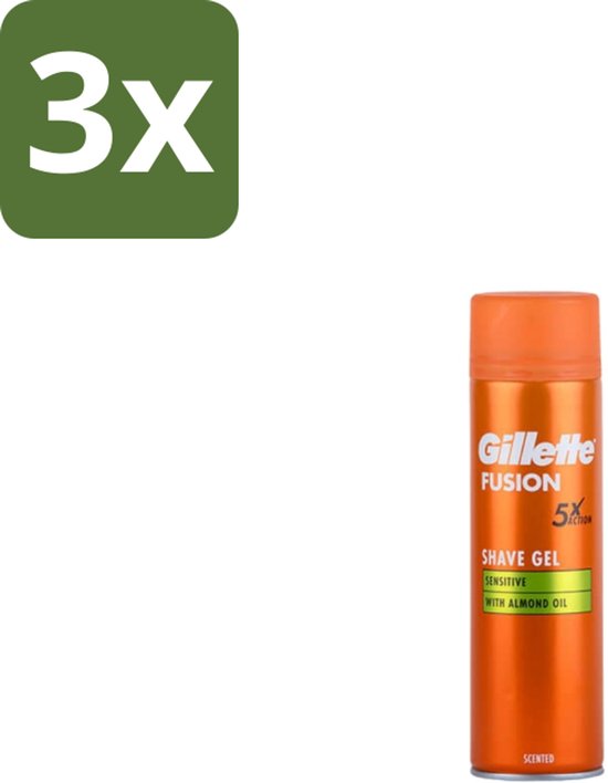 3 x Gillette Fusion 5 Scheergel - Ultra Sensitive - 200 ml - Scheergel - Gevoelige Huid - Scheercomfort - Scheerirritatie - Hydraterende Scheergel