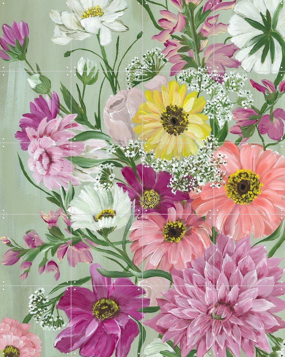 IXXI Pastel Bouquet, Lens en penseel door Myrte - 80 x 100 cm - Gratis ophangtool - Grote wanddecoratie en posters - Illustraties, Schilderijen