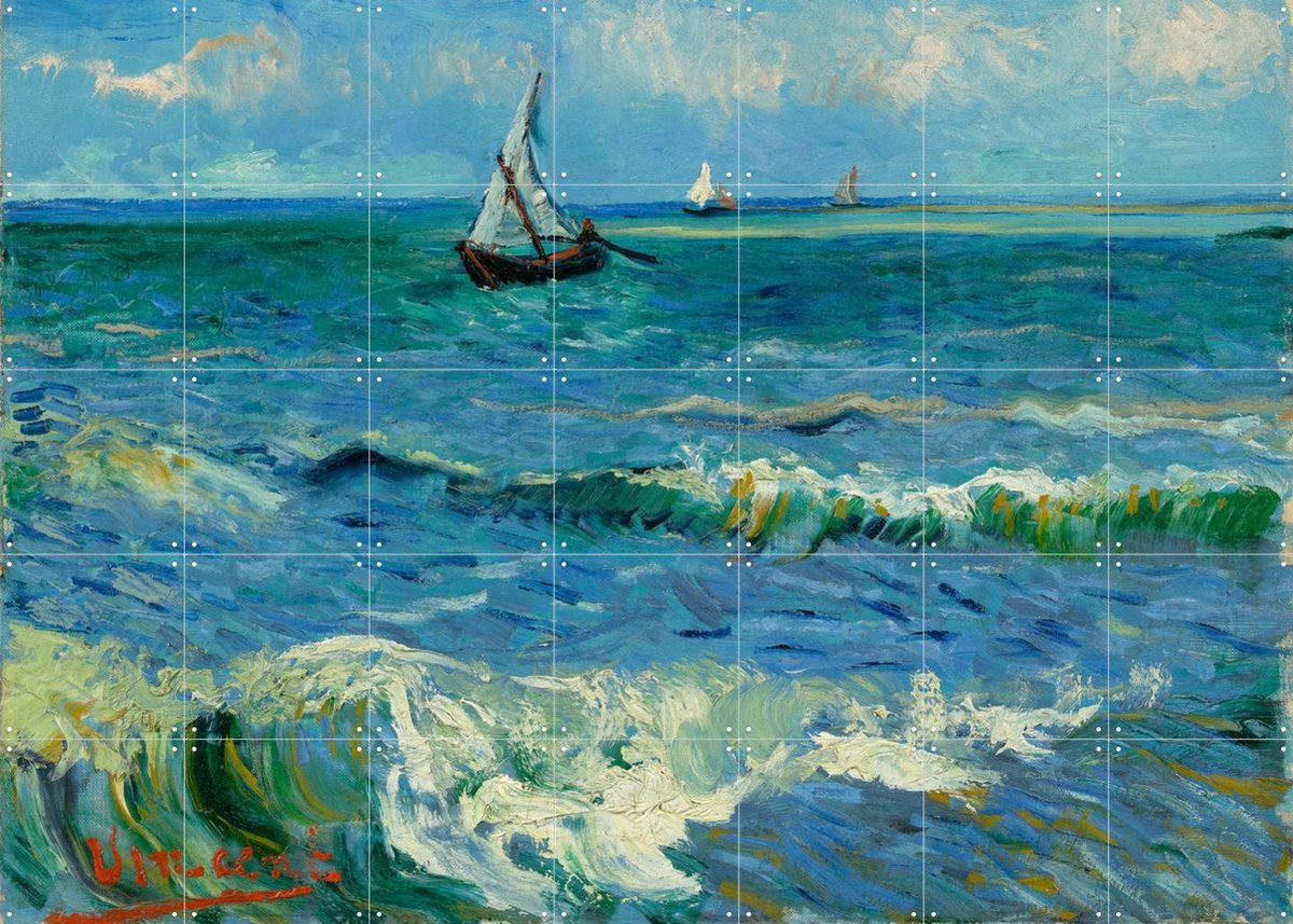 IXXI Seascape near Les Saintes-Maries-de-la-Mer (1888), Vincent van Gogh (1853 - 1890) & Van Gogh Museum - 140 x 100 cm - Gratis ophangtool - Grote