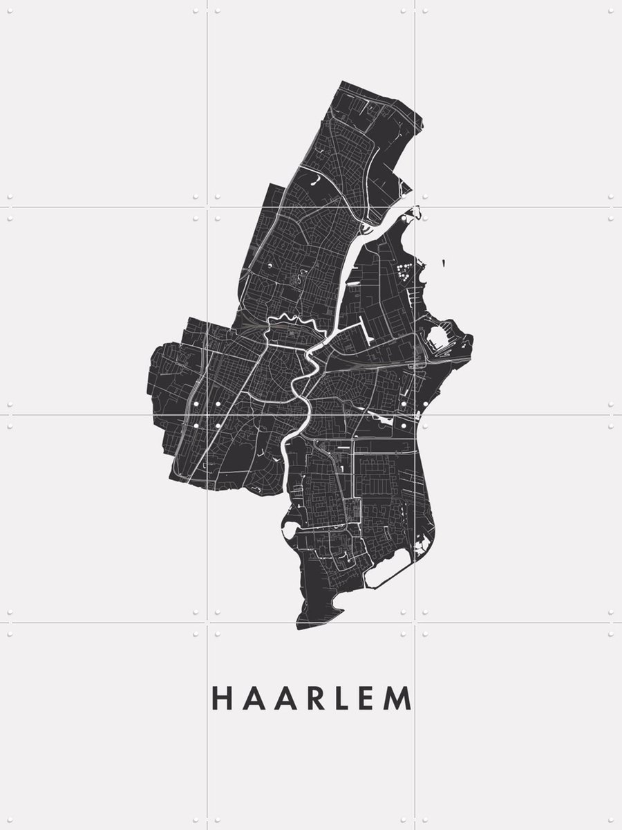 IXXI Haarlem City Map, Kunst in Kaart - 60 x 80 cm - Gratis ophangtool - Grote wanddecoratie en posters - Grafisch Ontwerp, Technische Tekening