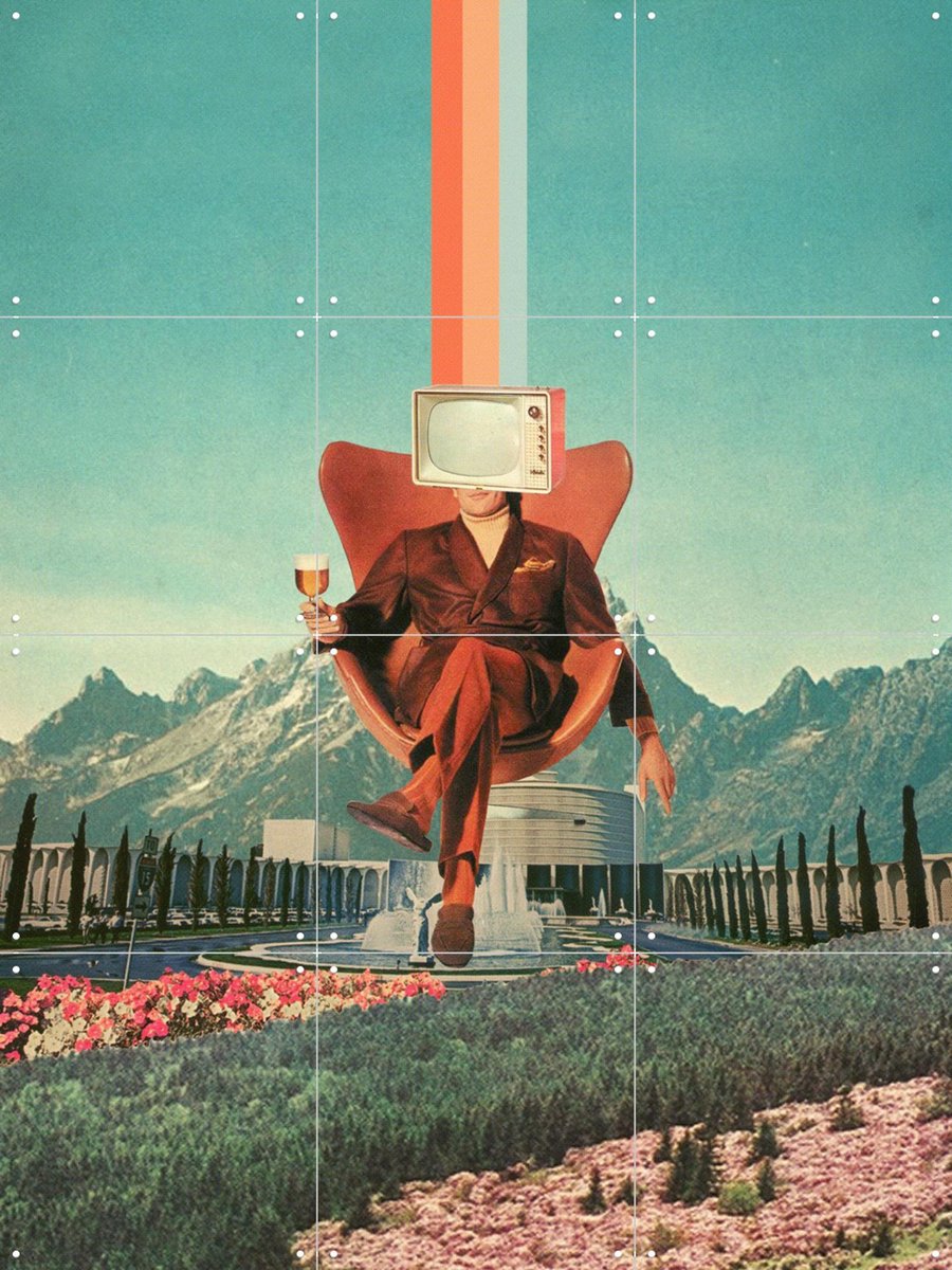 IXXI Enemy, Frank Moth - 60 x 80 cm - Gratis ophangtool - Grote wanddecoratie en posters - Kleurrijk, Vintage, Collage, Pop art, Surrealisme