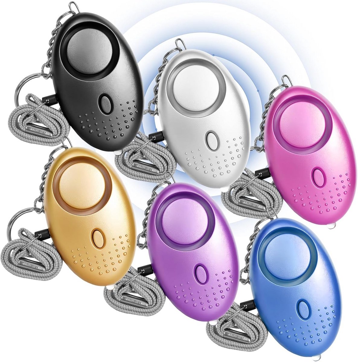 6x Persoonlijk Alarm met Sleutelhanger en LED Zaklamp - Noodalarm 130dB voor Dames, Meisjes en Kinderen