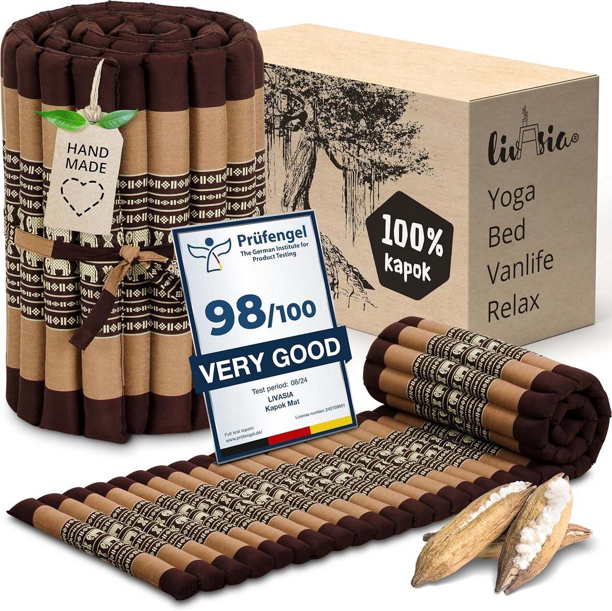 Kapok Rolmatras Smal 200x50cm - Handgemaakt Gastenbed en Reis- of Yogamat