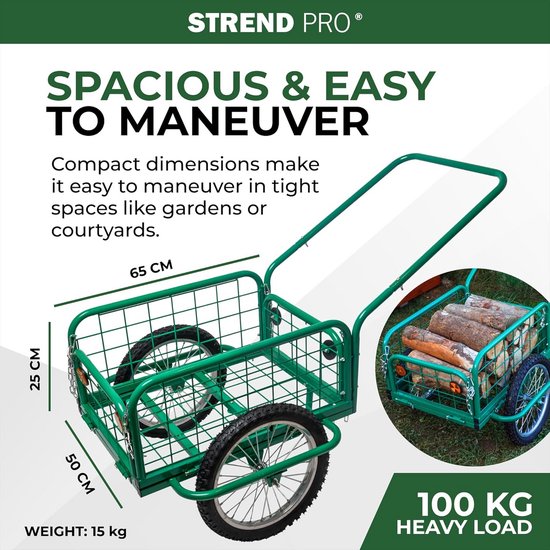 Robuuste Metalen Bolderkar met Inklapbare Zijwanden - 100 kg Draagvermogen - Grote Wielen voor Tuin en Transport — afbeelding 2
