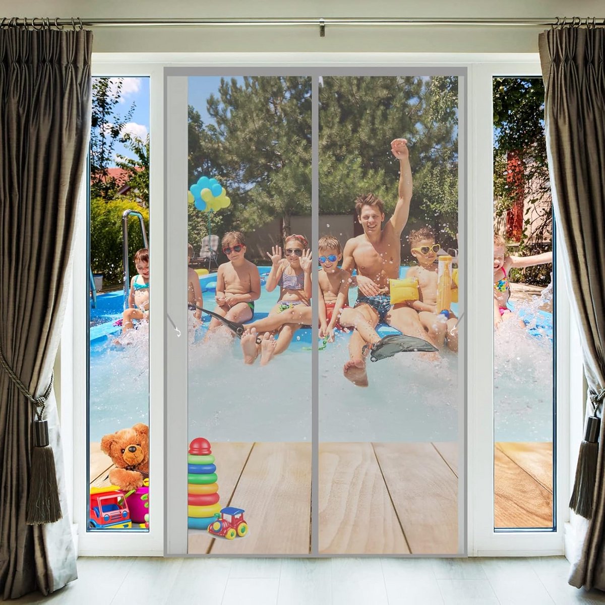 Magnetisch Vliegengordijn voor Deur - 100x205 cm - Zonder Boren - Automatisch Sluitend Insectenhor Grijs