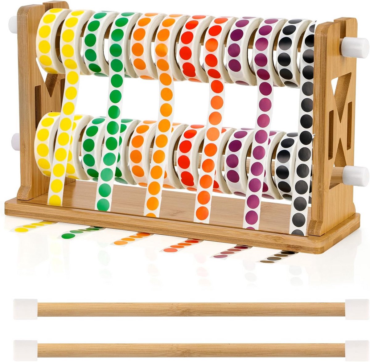 Houten Dispenser voor Etiketten en Stickerrollen - Tafelorganizer voor Kantoor