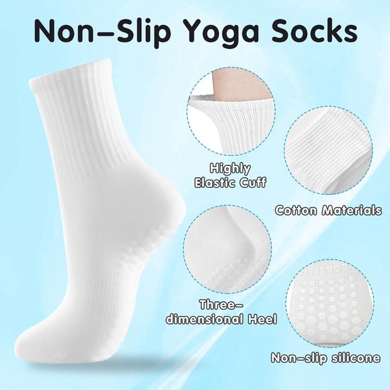 5 paar antislipsokken voor dames - gripsokken voor Pilates, yoga, dans en meer - wit - One size van Merkloos — afbeelding 2
