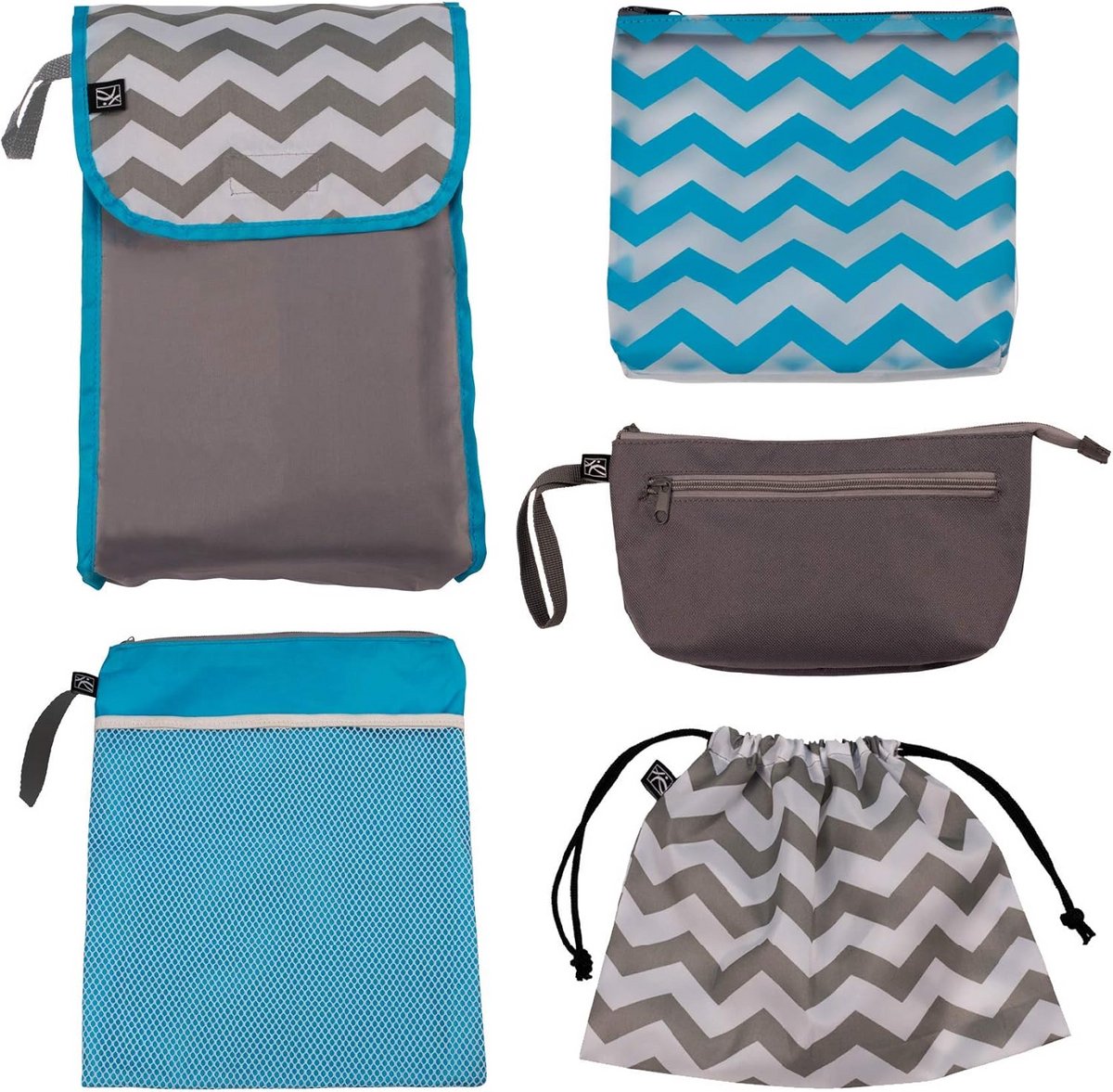 5-Delige Luiertas Organizer Set - Grijs/Chevron - Kinderopslag