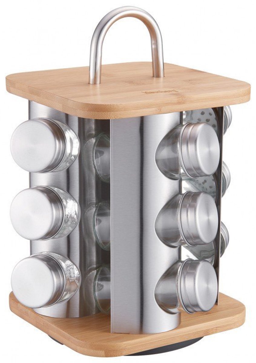 Klausberg KB-7554 - Kruidenrek - 12 Glazen Potten - Draaibaar - Bamboe Standaard