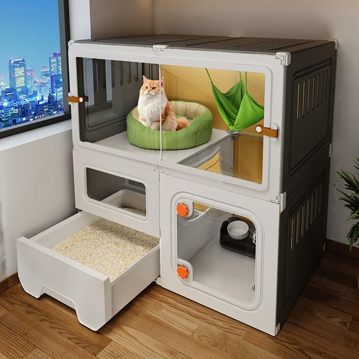 Kattenkooi Binnen - Katrenverblijf - Veilige Ruimte - Eenvoudige Installatie - 70x45x70cm - Grijs
