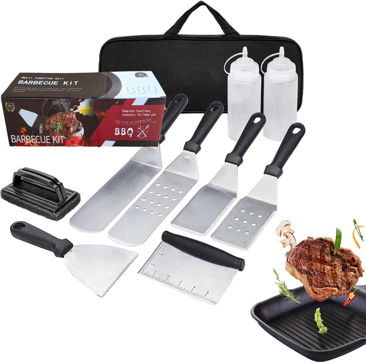 Grill Gereedschap Set - Barbecue Accessoires - Buiten Koken - Roestvrij Staal - 9 Delig