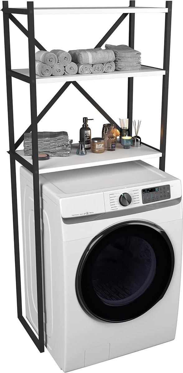 Wasmachinekast - Opbouwkast - Opbergruimte Creëren - Tijdloos Design - 160 x 66 x 34 cm - Wit