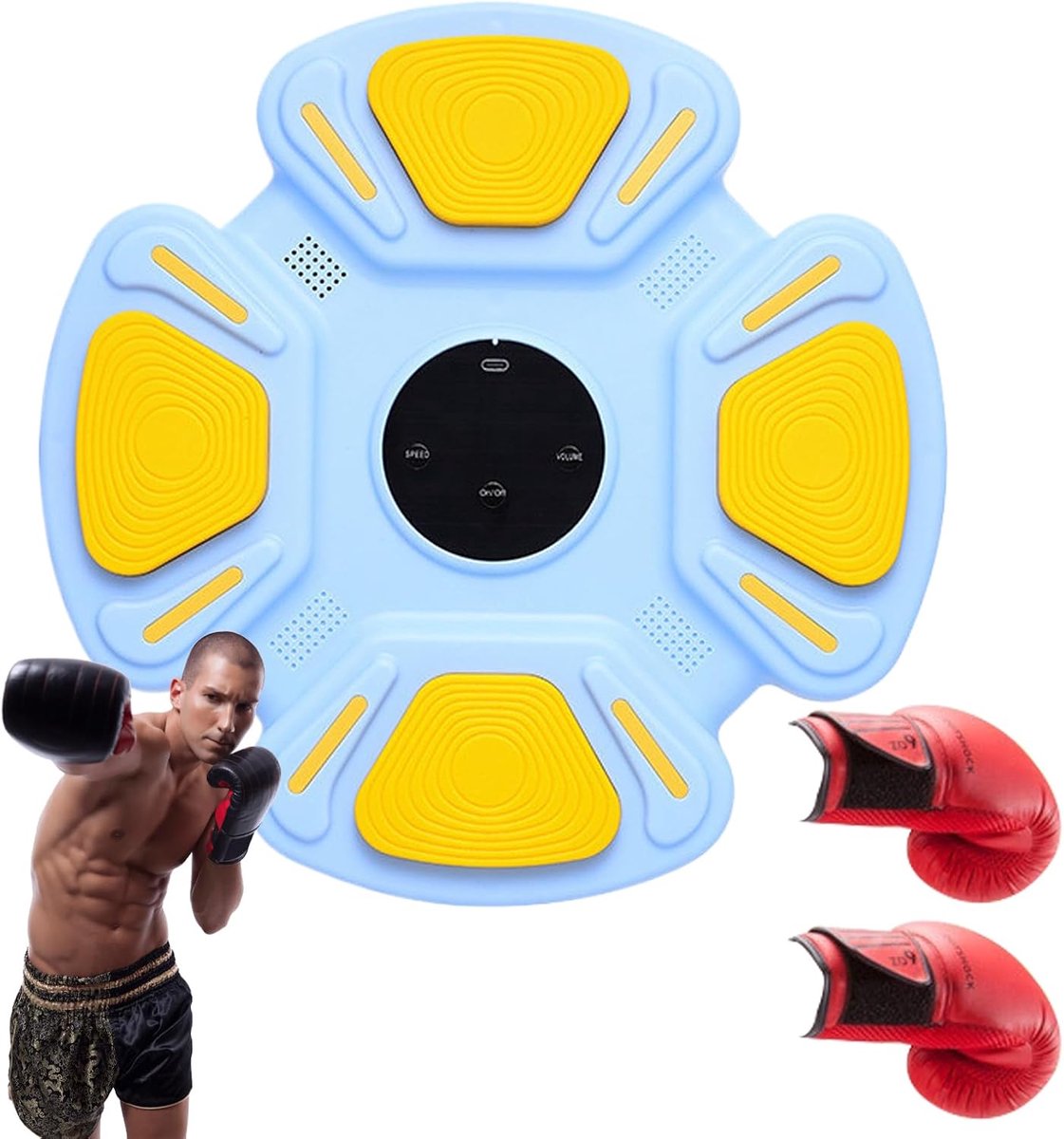 Muziek Boksmachine - Wandspel Trainingsapparaat - Fitness Thuis - Slimme Lichtreactie - 32x32cm - Blauw