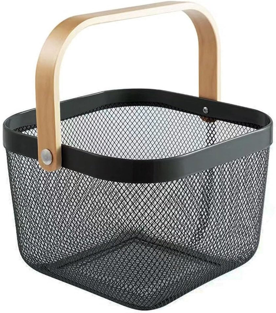 Metalen Gaasmand - Hangende Keukenmand - Keuken Opbergen - Met Handvat - 27 x 27 x 19 cm - Zwart