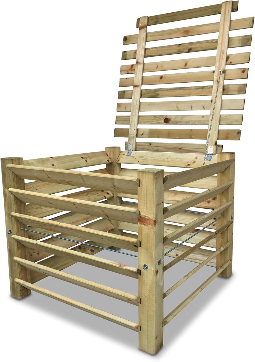 Compostbak Hout - Afvalbak Tuin - GFT Afval Verwerken - Weerbestendig Behandeld - 100x100x80 cm - Groen