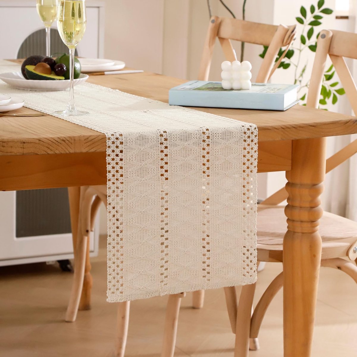 Tafelloper Macramé - Boho Loper - Tafeldecoratie - Handgeweven Kant - 30x100 cm - Beige