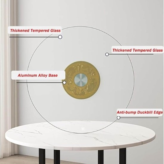 Draaibaar Tafelblad - Draaiplateau Glas - Eettafel Delen - 360 Graden Rotatie - 80 cm Diameter - Transparant — afbeelding 2