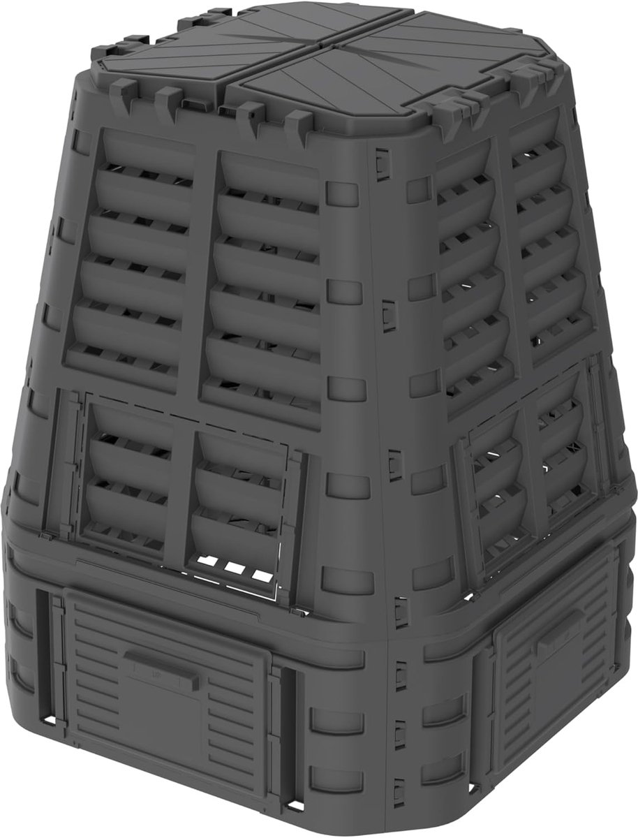 Tuin Compostbak - Afvalbak Compost - Afval Verwerken - Druppelirrigatie Ventilatie - 740 Liter - Zwart