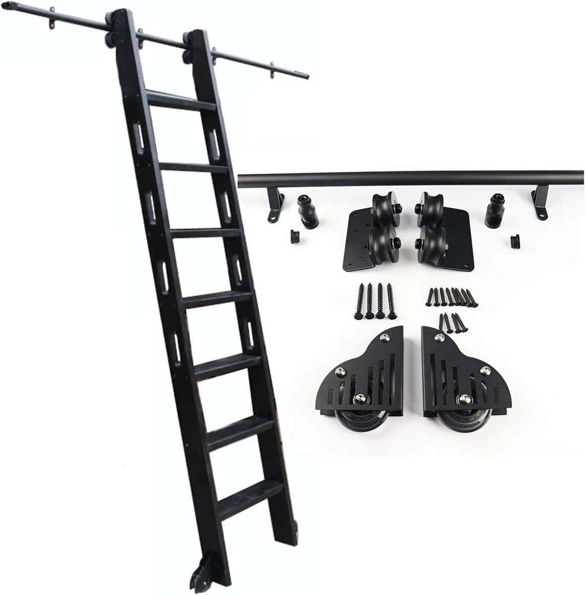 Bibliotheekladder Rail - Schuifladder Systeem - Bereik Hoge Planken - Robuuste Glijrails - Hardware Kit